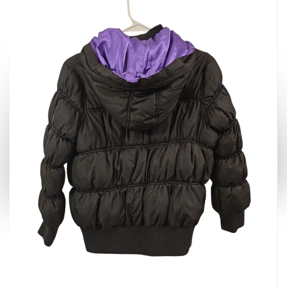 BABY PHAT GIRL'S BLACK/ PURPLE PUFFER . MISSING FAUX FUR LINING ON HOOD. SIZE L - Picture 2 of 11